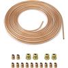QWORK® Tubo Freno Rivestito di Rame da 7.6 m, diametro esterno 4.76 mm, diametro interno 3.3 mm con 16 dadi