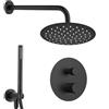 Inbagno Set doccia incasso nero opaco zigrinato con braccio e soffione 30 cm, kit doccia con doccino in ottone, presa acqua e supporto, GEMINI