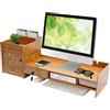 MINRS - Supporto per monitor in legno con cassetto e supporto per telefono, rialzo monitor regolabile, altezza 9-10 cm, capacità di carico fino a 5 kg per laptop, PC, monitor, 48x20x13,5 cm