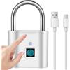Sporgo Lucchetto con impronta digitale: USB ricarica lucchetto con impronta digitale, lucchetto per tenda con impronta digitale IP54 impermeabile, per ufficio palestra bagagli giardino armadietto (Argento)