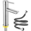 Jiavlyx Rubinetto Solo Acqua Fredda Acciaio Inossidabile, Rubinetto Bagno Lavabo, Con 60cm Tubo Di Collegamento, Miscelatore Lavabo Bagno, Rubinetto Per Acqua Fredda, Rubinetto Per Lavabo