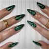 Dermalyx Grüne Press on nails Su Unghie, Mandel Media Oscuro Verde Marmo Acryl Falsi Unghie, Unghie Per Applicare, Riconoscenti Colla Falsa Unghie