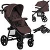 LIONELO Annet passeggino leggero pieghevole grigio regorabile con posizione sdraiata con ruote EVA cappottina XXL con zanzariera coprigambe portabibite fino 22 kg