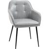 HOMCOM Sedia da Pranzo in Stile Industriale con Schienale, Sedia da Soggiorno Moderna in Finta Pelle e Metallo Nero, 61x58x84 cm, Grigia