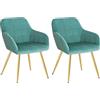 WOLTU Set di 2 Sedie per Sala da Pranzo Imbottita, Poltroncina in Velluto,Sedia da Cucina con Braccioli e Schienale, Gambe in Metallo, moderne,Azzurro,