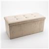 INTRECCI Pouf Contenitore, Panca per Sedersi Effetto Velluto, Rettangolare, 76x34x34 cm, Imbottito, Versatile, Facile da Pulire. Colore: Crema