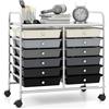 GIANTEX Carrello con 12 cassetti impilabili, carrello per cassetti con ruote e piano di lavoro, carrello per soggiorno, cucina, camera da letto e uffici, 64 x 38 x 62 cm (nero e grigio)