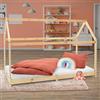 ML DESIGN modern living ML-Design Letto a Casetta per Bambini 90 x 200 cm Naturale, in Legno di Pino Massiccio, Forma di Casa con Tetto e Rete a Doghe, Lettino a Terra Singolo Stile Montessori per Cameretta dei Ragazzi