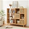 [en.casa] Scaffale in Bambù Libreria Bassa con Ripiani e Scomparti Sportelli a Griglia Scorrevoli Mobile Espositore 128 x 147 x 39 cm Naturale