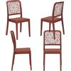 REDÒKASA Set 4 sedie in polipropilene TICHE, MADE IN ITALY, impilabile, idrorepellente, resistenza raggi UV, design moderno floreale per sala da pranzo, cucina, bar, ristoranti, esterno (4, Rosso Mattone)