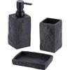 Tendance - Set di Dispenser per Sapone e portasapone in poliresina Effetto Pietra - Nero - Bagno - Accessorio da Bagno Indipendente