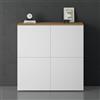 doporro Mobile Organizzatore Credenza Buffet in Legno con 4 Ante Push-to-Open e Soft-Close per Soggiorno, Sala da Pranzo o Ingresso, 100x36,4x100 cm Marrone chiaro e Bianco opaco Schrank04