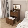Soweiz - Tavolo da trucco compatto 3-in-1 con specchio LED e sgabello, toeletta con 3 cassetti e piano in vetro trasparente, bianco, 60x40x118 cm per camera da letto, (marrone scuro)