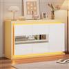 Wiuzo Credenza lucida con ante in vetro temperato, credenza moderna con 4 scomparti, 140 x 40 x 84 cm, con striscia luminosa a LED