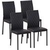 HOMCOM Set di 4 Sedie da Pranzo in Finta Pelle, Sedie da Cucina con Cuciture a Rombi e Gambe in Acciaio per Salotto e Soggiorno, Nero