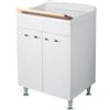 Negrari Classica Lavatoio Montato 60x45 L60 P45 H85 cm Bianco Mobile Legno Vasca Polipropilene Asse Pino Verniciato Piedini Regolabili Cerniere Ante Rallentata Sportelli Arrotondati Maniglie Cromate