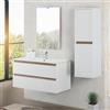 Inbagno Mobile bagno sospeso 100 cm bianco e rovere africa con 2 cassetti soft-close, lavabo in ceramica e specchio reversibile 60x80 cm, KLEO