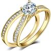 JewelryPalace Anelli Donna placcato oro giallo 14K, Fedine Fidanzamento Coppia in Oro, Anello Solitario, 1.3ct Diamante Simulato Anniversario Matrimonio Promessa Sposa Band, Set Gioielli Donna 22