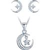 CPSLOVE Collana e Orecchini luna da donna e ragazze, Set di gioielli elegante, Collana e Orecchini in argento 925, Collana con stella e luna, Orecchini stella e luna, Zircone brillante, Argento