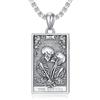 EnjoyLifeCreative Collana con scheletro di tarocchi in argento sterling 925, ciondolo teschio-rosa, per Halloween e San Valentino, regalo uomo-donna