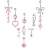 Milacolato 9Pezzi Piercing Ombelico Acciaio Chirurgico Set | Piercing Ombelico Anello Pendente Clicker Cuore Farfalla Zirconi Cubici Navel Piercings per Donna Oro/Argento/Rosa/Blu