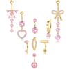 Milacolato 9Pezzi Piercing Ombelico Acciaio Chirurgico Set | Piercing Ombelico Anello Pendente Clicker Cuore Farfalla Zirconi Cubici Navel Piercings per Donna Oro/Argento/Rosa/Blu