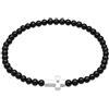 Kuzzoi Buddha Bracciale da uomo in pietra naturale, elastico in perle di onice (4 mm), bracciale con croce in argento sterling 925, da uomo, 19 cm, Pietra, Onice