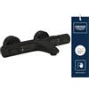 GROHE Precision Feel - Miscelatore Vasca Termostatico CoolTouch a Vista (Deviatore Vasca/Doccia, Grip Zigrinato, Pulsante Sicurezza 38°C, EcoButton, Leva Metallica), Nero Opaco