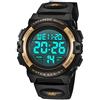 A ALPS Orologio digitale per bambini e ragazzi, impermeabile fino a 5 ATM, in silicone, con sveglia, cronometro, luce a LED, resistente agli urti, con la data, colore: blu, 03-oro, Cinturino