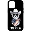 Merica USA Patriotic Cute Funny 4th of J Custodia per iPhone 12/12 Pro Furetto Bandiera Americana Bandana Cowboy Hat Cool Occhiali da Sole