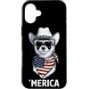 Merica USA Patriotic Cute Funny 4th of J Custodia per iPhone 16 Plus Furetto Bandiera Americana Bandana Cowboy Hat Cool Occhiali da Sole