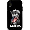 Merica USA Patriotic Cute Funny 4th of J Custodia per iPhone X/XS Furetto Bandiera Americana Bandana Occhiali Da Sole Cowboy Cappello Country