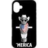 Merica USA Patriotic Cute Funny 4th of J Custodia per iPhone 16 Plus FSM Pastafari Bandiera Americana Occhiali Da Sole Cappello Da Cowboy