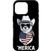 Merica USA Patriotic Cute Funny 4th of J Custodia per iPhone 16 Pro Furetto Bandiera Americana Bandana Cowboy Hat Cool Occhiali da Sole