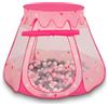 Selonis Tenda 105X90cm/200 Palline Castello Con Palline Colorate Per Bambini, Rosa:Perla/Grigio/Trasparente/Rosa Chiaro