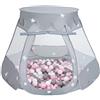 Selonis Tenda 105X90cm/300 Palline Castello Con Palline Colorate Per Bambini, Grigio:Bianco/Grigio/Rosa Chiaro