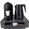 PRESENT-MORE - Set Vassoio in Finta Pelle Grigio - Contiene: Vassoio, Bollitore Nero, Macchina Caffè - Set Bollitore 34x34cm - Ideale per Hotel e B&B