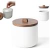 Kook Time Porta Sale da Cucina CURVE - Barattolo in Ceramica Ermetico con Coperchio in Legno di Acacia. Contenitore Multiuso per Sale, Zucchero o Spezie. Design Moderno. 11.5 x 12 cm. - Bianco