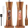 Uallsny Macina pepe in legno, sale e pepe, set da 2 pezzi, con sottovaso, macinino manuale in ceramica, regolabile, per pepe, sale, spezie, altezza 20 cm