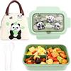WFKKMEQ Panda Scatole Bento Kit, Porta Pranzo Lunch Box con Borsa Termica Posate Schiscetta Pranzo con Scomparti Borse Frigo Pranzos Bento Box Studente Portapranzo Portatile per Picnic Scuola Uffici(Verde)