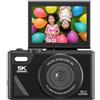 BMKGODN fotocamera, Vlog Cam WiFi con zoom ottico 18X, schermo da 3 pollici orientabile a 190 gradi e doppio obiettivo anteriore posteriore(Black 5K 75MP)