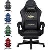 GTPLAYER Sedia Gaming Poltrona Gaming Tessuto Sedia Gamer Ergonomica Ufficio Sedia PC 150 kg Sedia da tavolo regolabile e girevole con Cuscino Seduta a Molle e Poggiapiedi, Nero