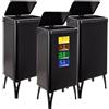 WELL HOME MOBILIARIO & DECORACIÓN 3 bidoni della spazzatura intelligente da 50 l, altezza: 83,5 (x35,5 x 26), nero con etichette magnetiche