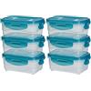Amazon Basics Set di 6 contenitori ermetici per alimenti da 0.6 litri, con coperchio, in plastica senza BPA, adatti per frigorifero, congelatore, microonde e lavastoviglie, azzurro