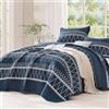 Andency Set copripiumino blu navy per letto California King (280 x 260 cm), 3 pezzi (1 trapunta a righe con motivo a triangolo e 2 federe), copriletto reversibile in microfibra bohémien, set per tutte