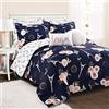 Lush Decor Navy Vintage Paris Rose Butterfly Set di biancheria da letto reversibile Full Queen Comforter da 7 pezzi