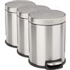 Amazon Basics Pattumiera Rotondo, Cilindrico, con pedale a chiusura ammortizzata, per bagno e spazi ridotti, 5 l, Acciaio inossidabile spazzolato (Confezione da 3)