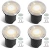 Fiqops 4x Faretti da pavimento esterni IP67 con LED GU10 3W Bianco naturale (sostituibile),regolabili,tondi,con lenti satinati di ricambio,adatti per giardino,piscina e terrazze