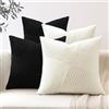 Sungeek Set di 4 Federe Cuscini in Morbido Velluto a Coste, Fodere per Cuscini Decorativi con Motivo a Strisce e Patchwork Pinwheel Copricuscini Cuscino per Divano 55x55cm, Nero Bianco Crema