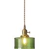 EKSED Lampada a sospensione in ottone con paralume in vetro a strisce verticali, interruttore rotante e cavo intrecciato dorato - Apparecchio per lampadario a soffitto sospeso (Costa verde)